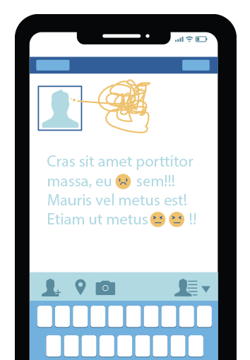 a smartphone with a social media comment containing frowning and negative emojis
