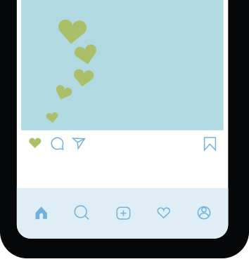 a smartphone with a series of hearts over a social media post